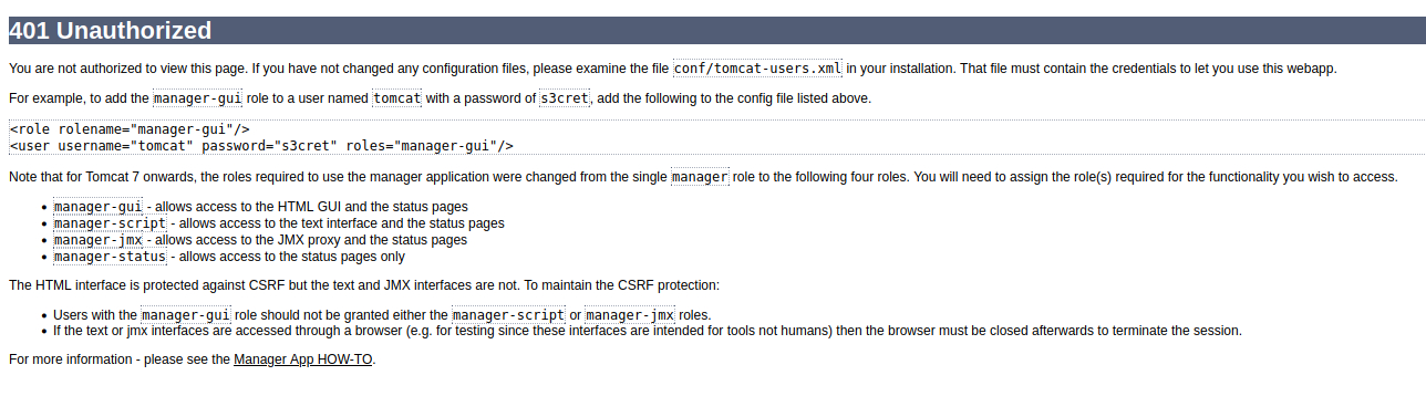 Apache Tomcat HTTP 401