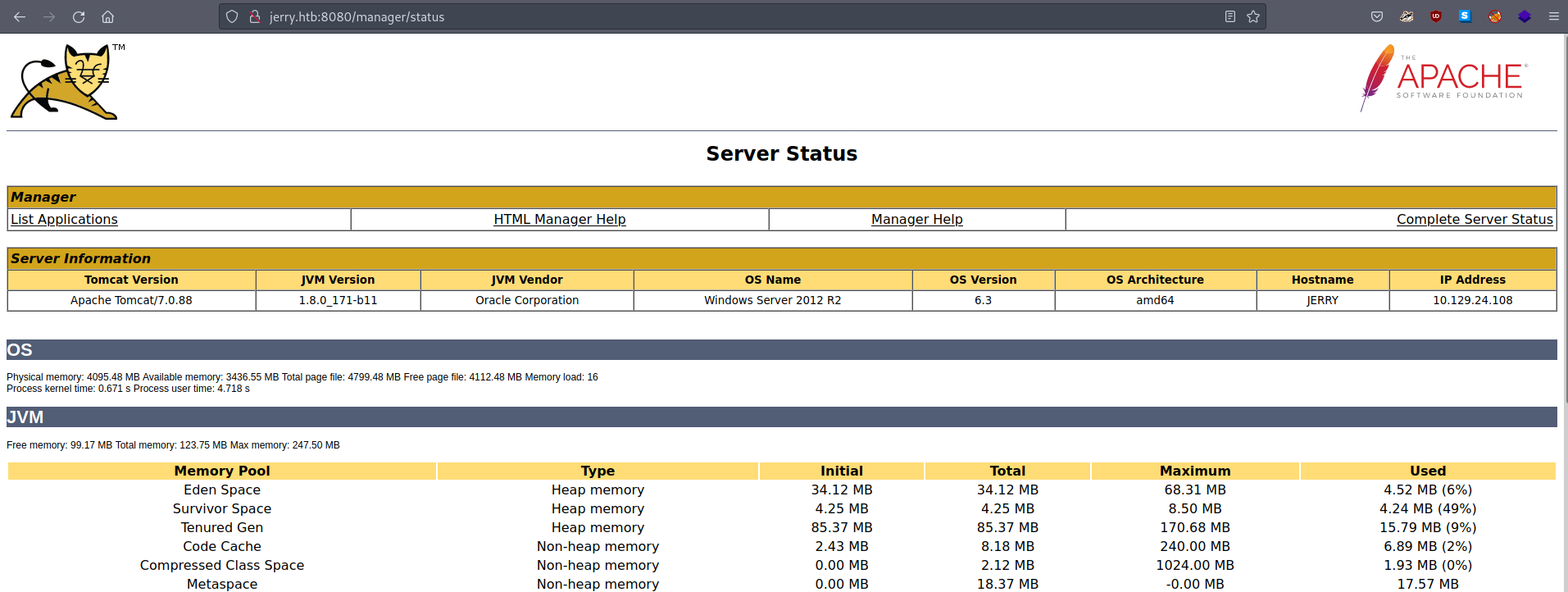 Apache Tomcat Server Status